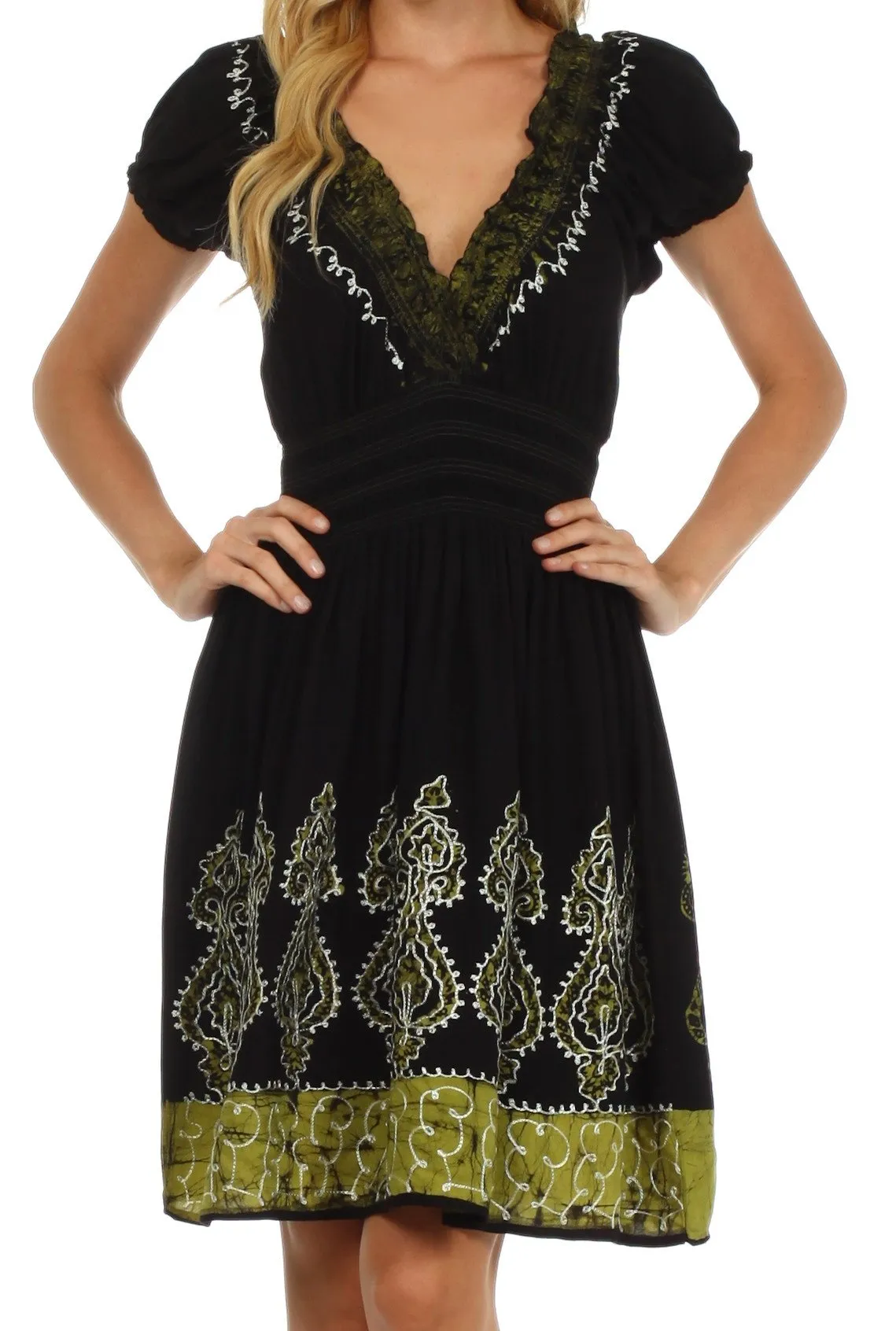Sakkas Ladli Batik Embroidered Dress