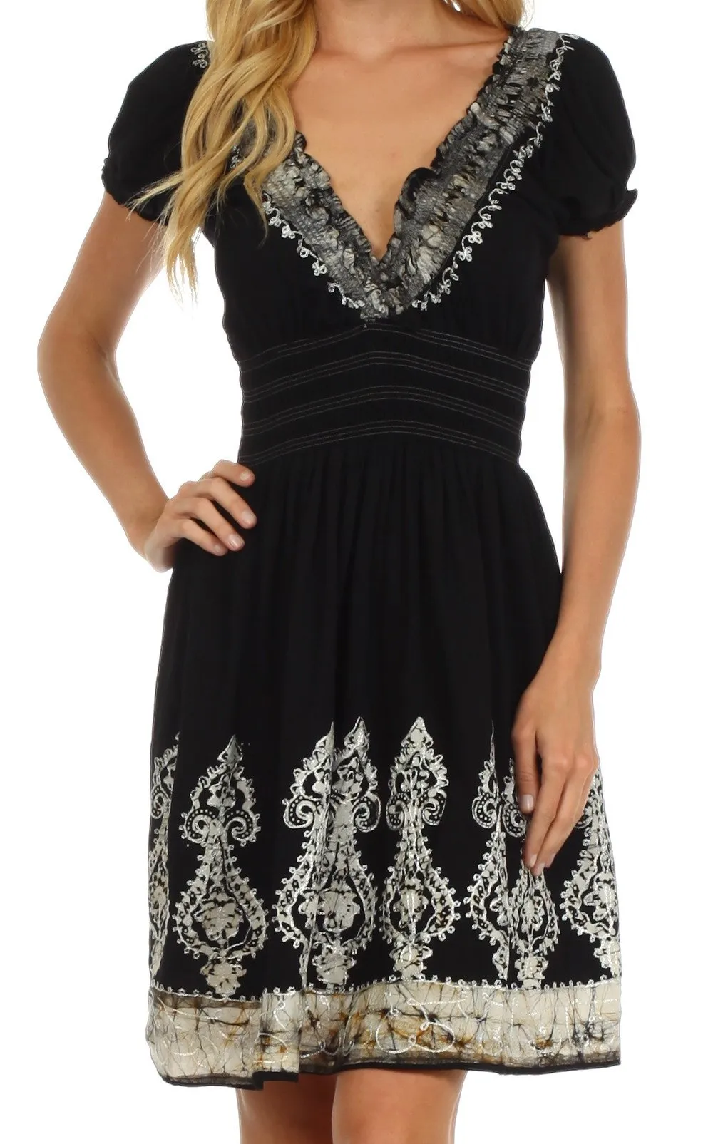 Sakkas Ladli Batik Embroidered Dress