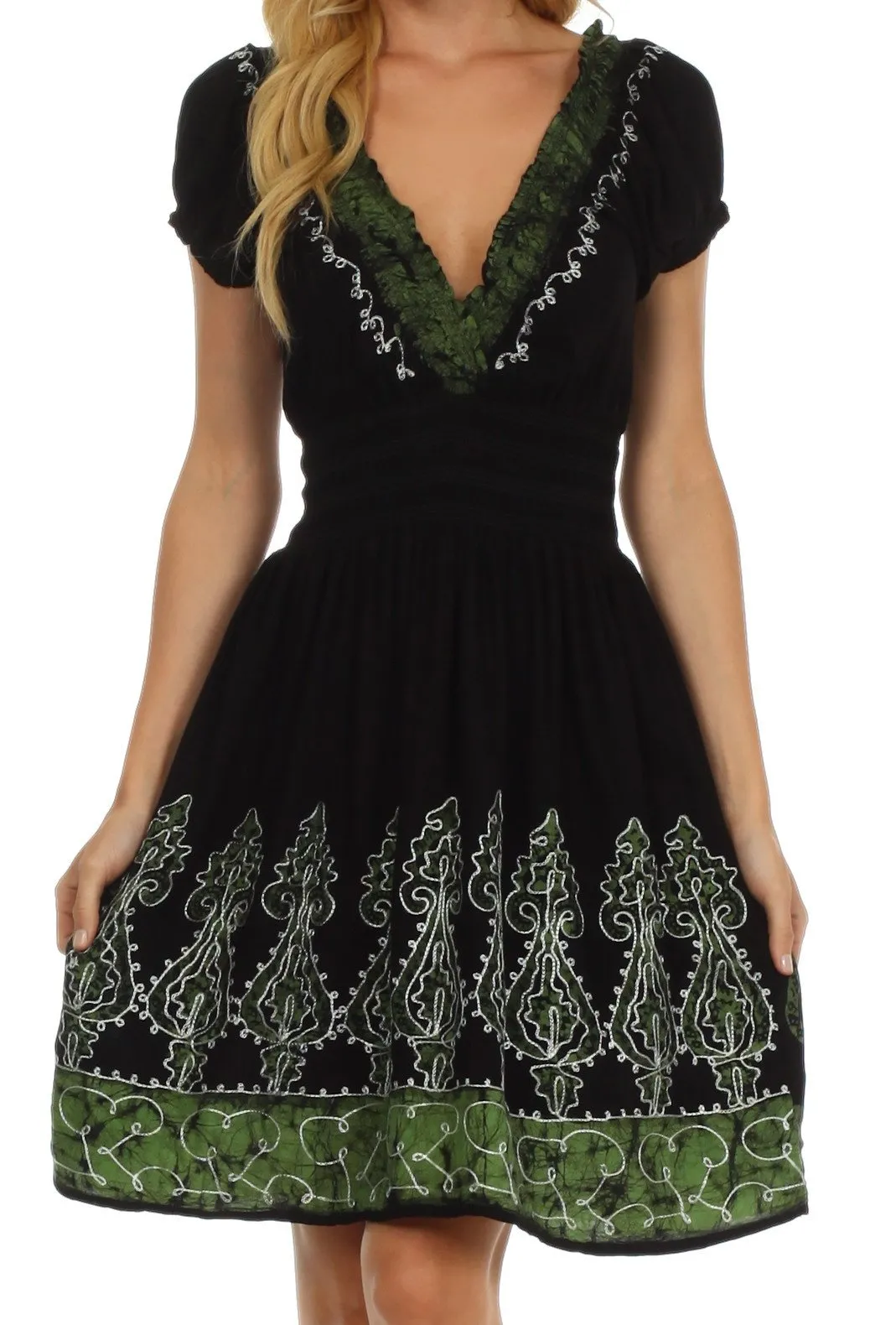 Sakkas Ladli Batik Embroidered Dress