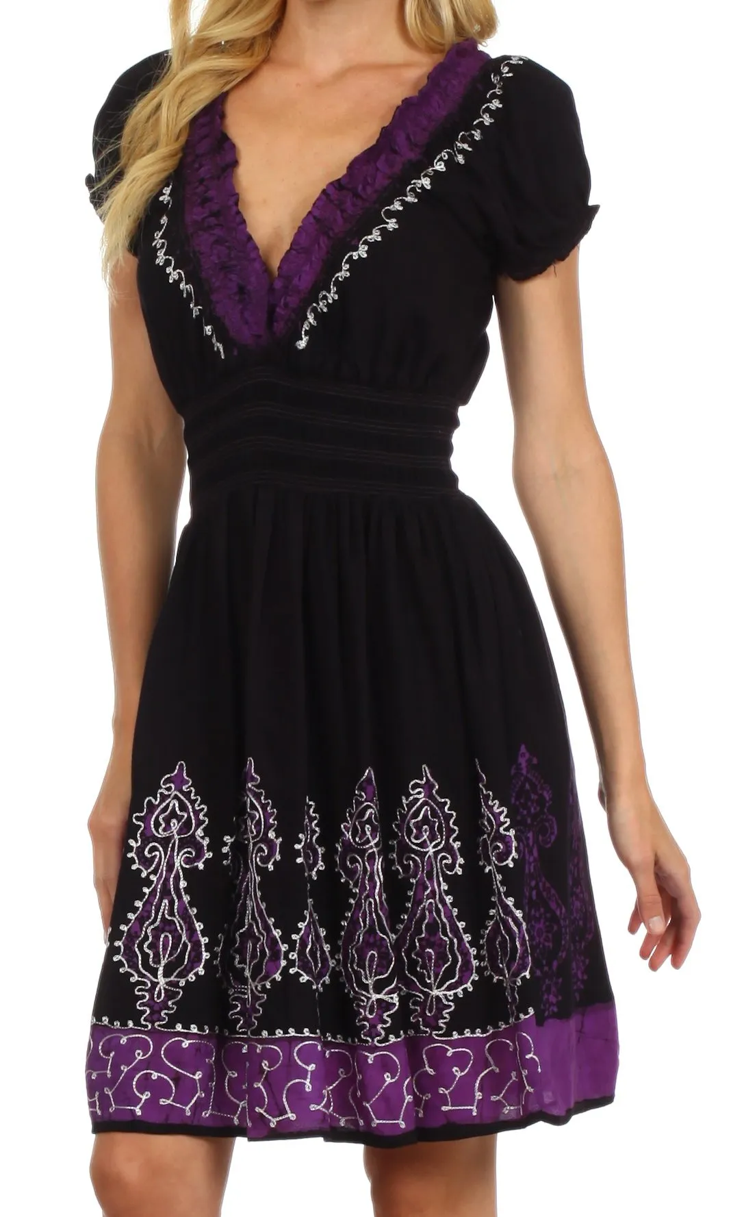 Sakkas Ladli Batik Embroidered Dress
