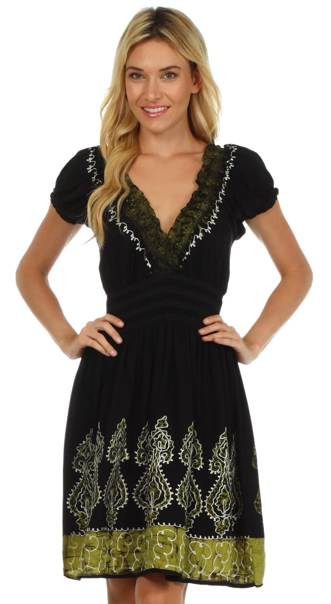Sakkas Ladli Batik Embroidered Dress