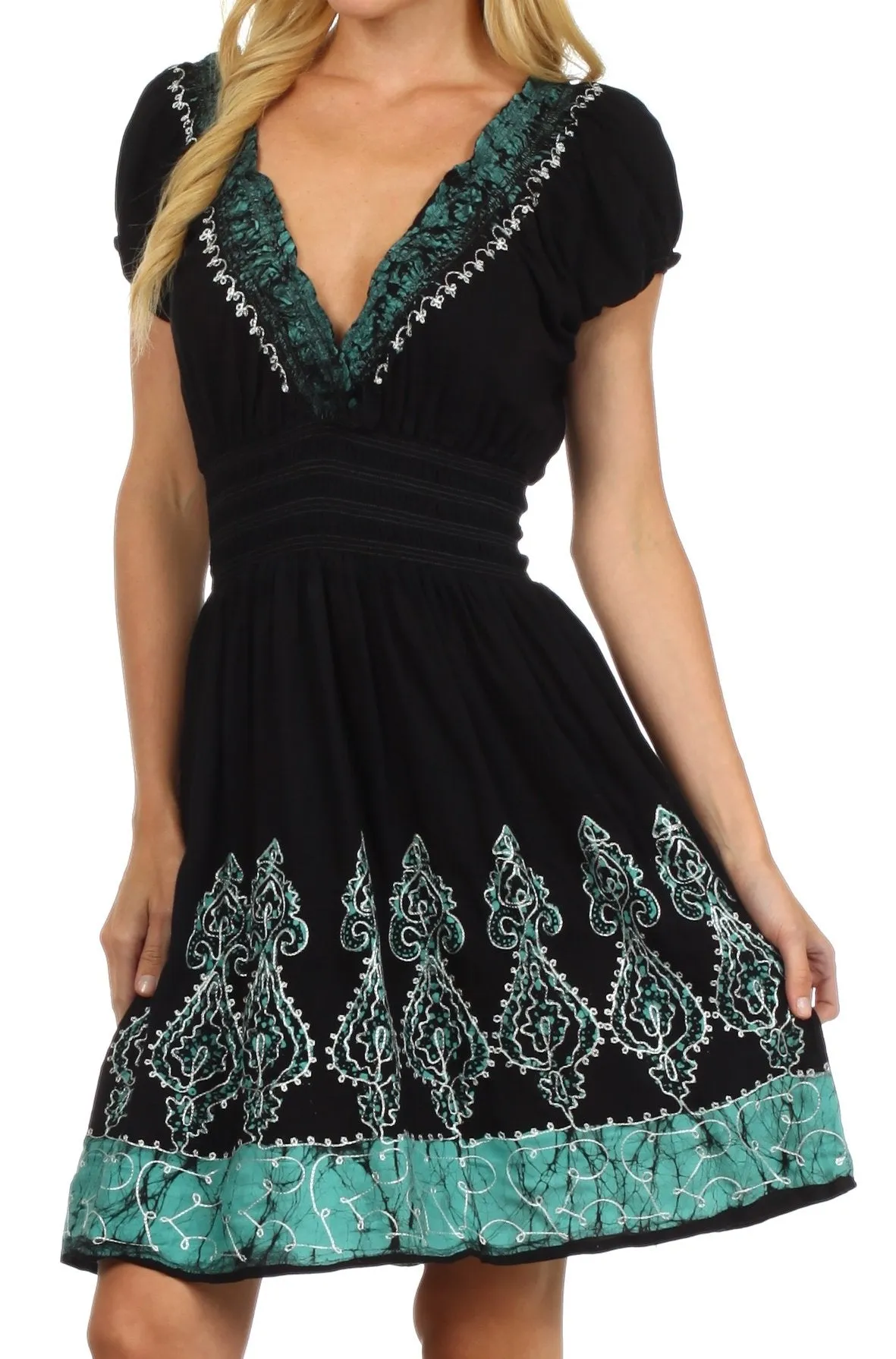 Sakkas Ladli Batik Embroidered Dress