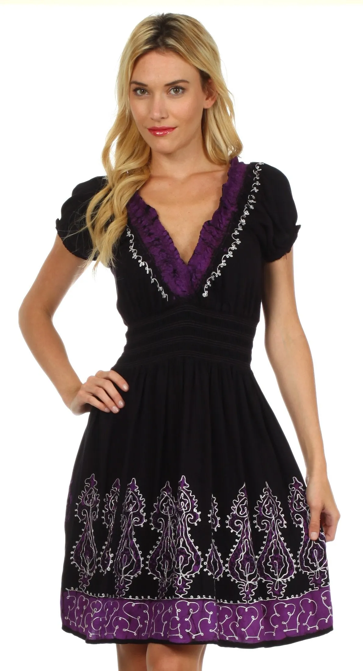 Sakkas Ladli Batik Embroidered Dress