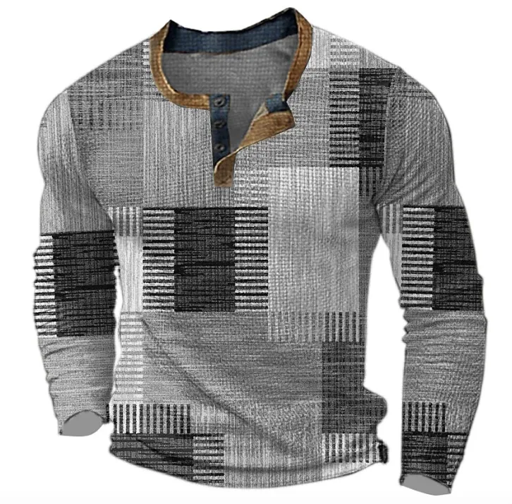 Samuelor | Men Casual Henley Style Shirt | Long Sleeve