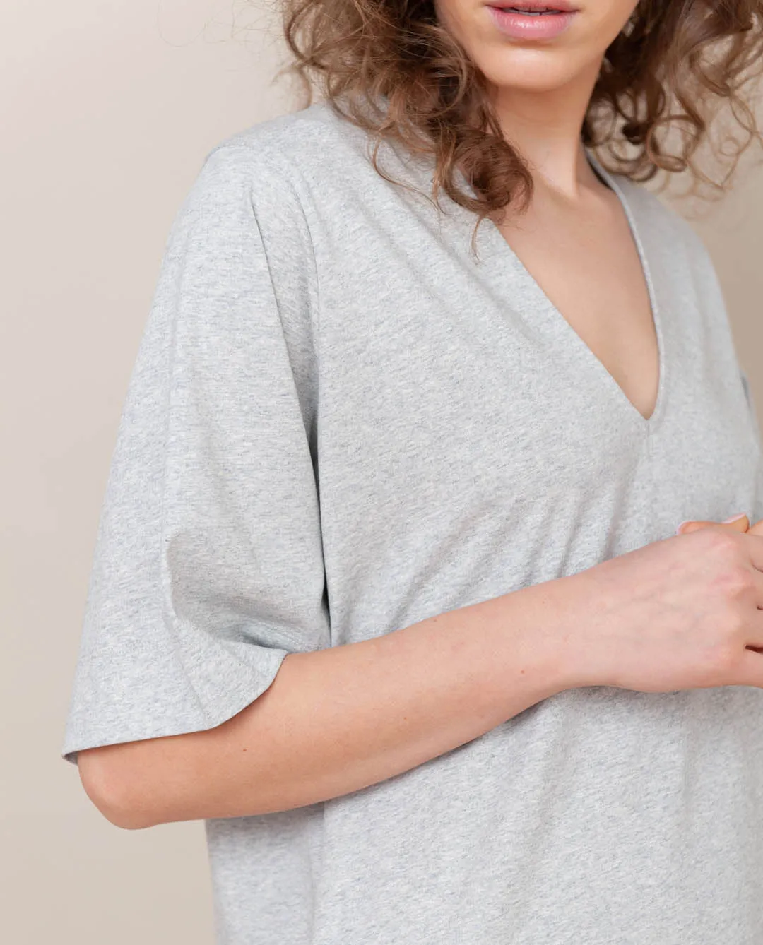 Sasha Organic Cotton Dress In Light Grey Marl