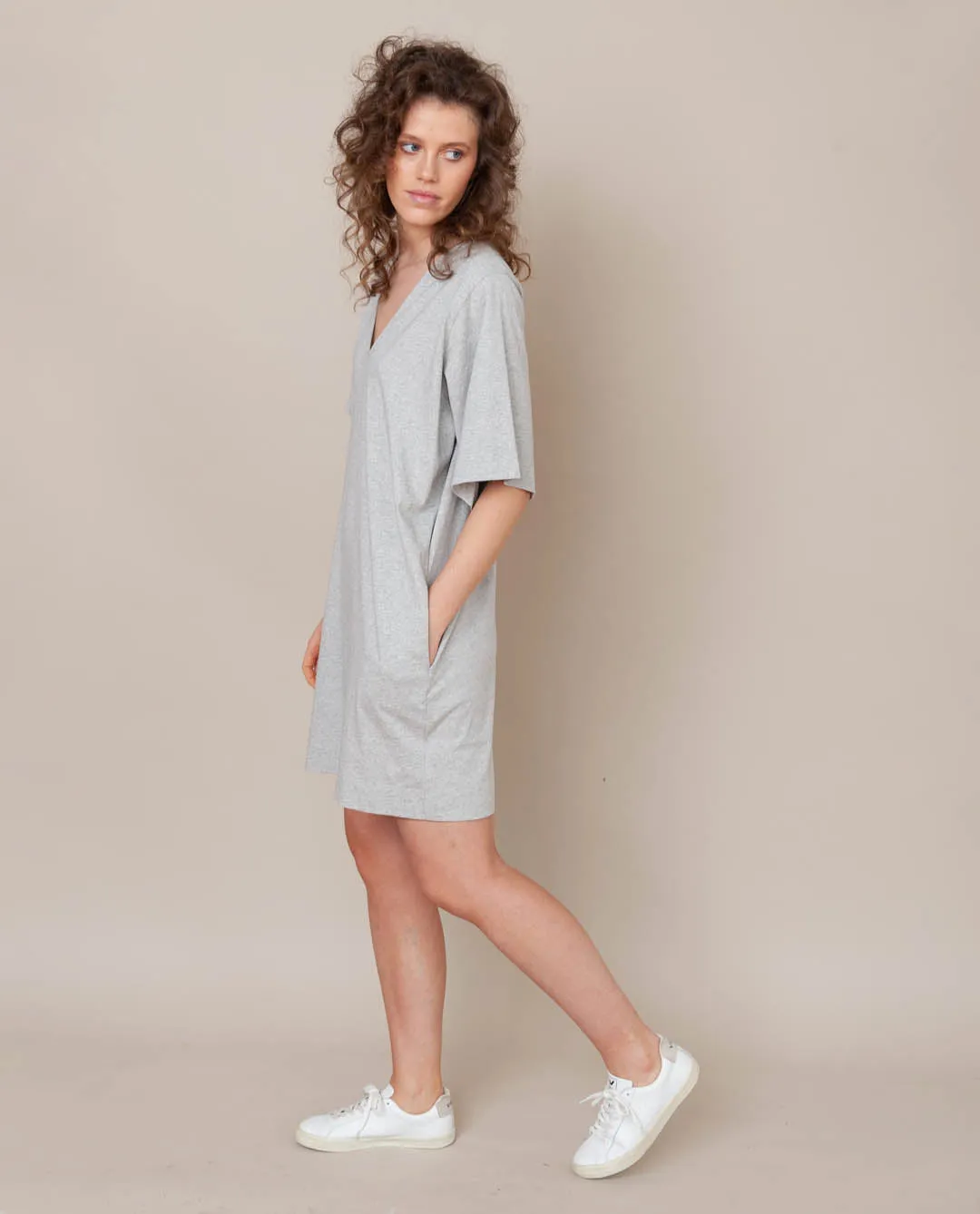 Sasha Organic Cotton Dress In Light Grey Marl