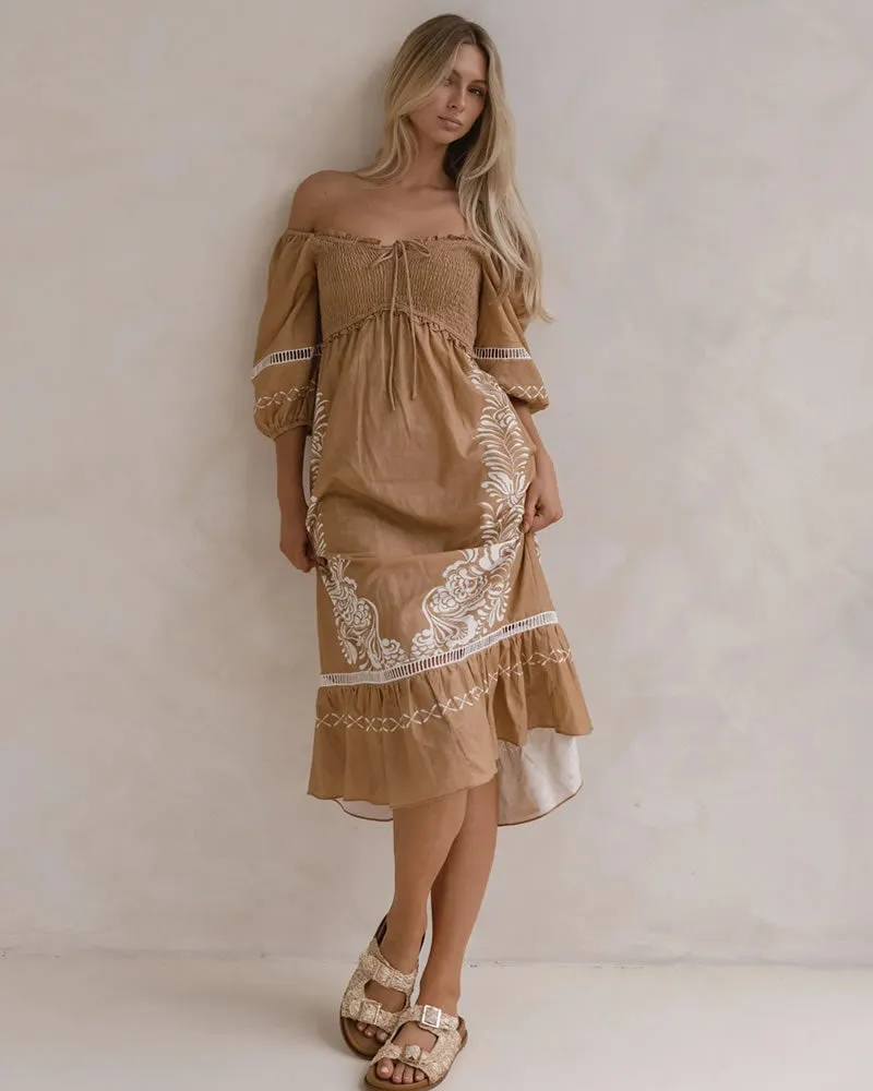 Sass Brandy Midi Dress Chai Print