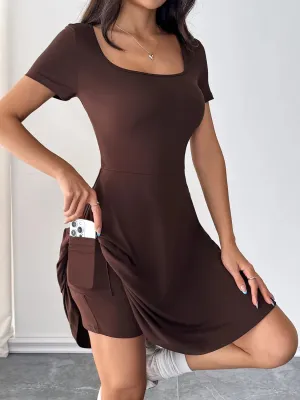 Scoop Neck Short Sleeve Mini Tee Dress with Shorts S-XL