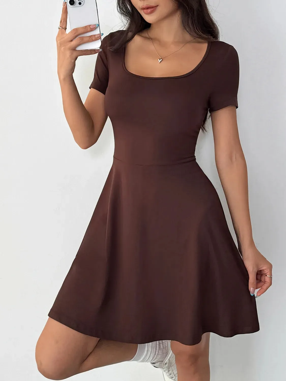 Scoop Neck Short Sleeve Mini Tee Dress with Shorts S-XL