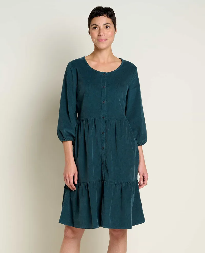 Scouter Cord Tiered Long Sleeve Dress