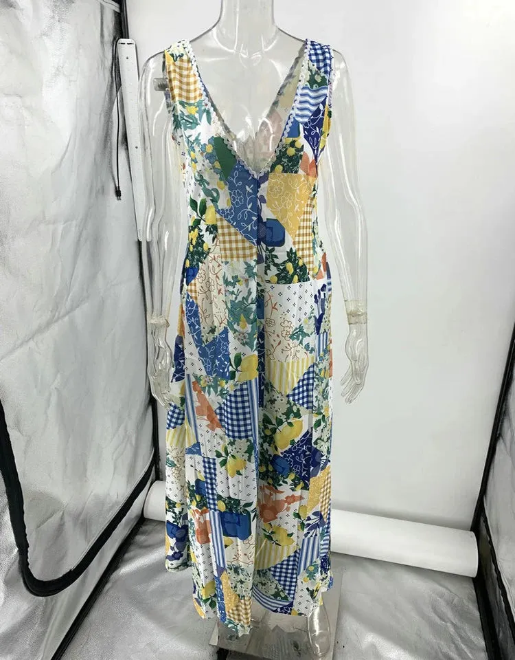 Sexy Deep V-Neck Linen Dress, Sleeveless, Beach Dress, Summer Holiday, A-line, Loose, Oversized, Swing Camisole Robe