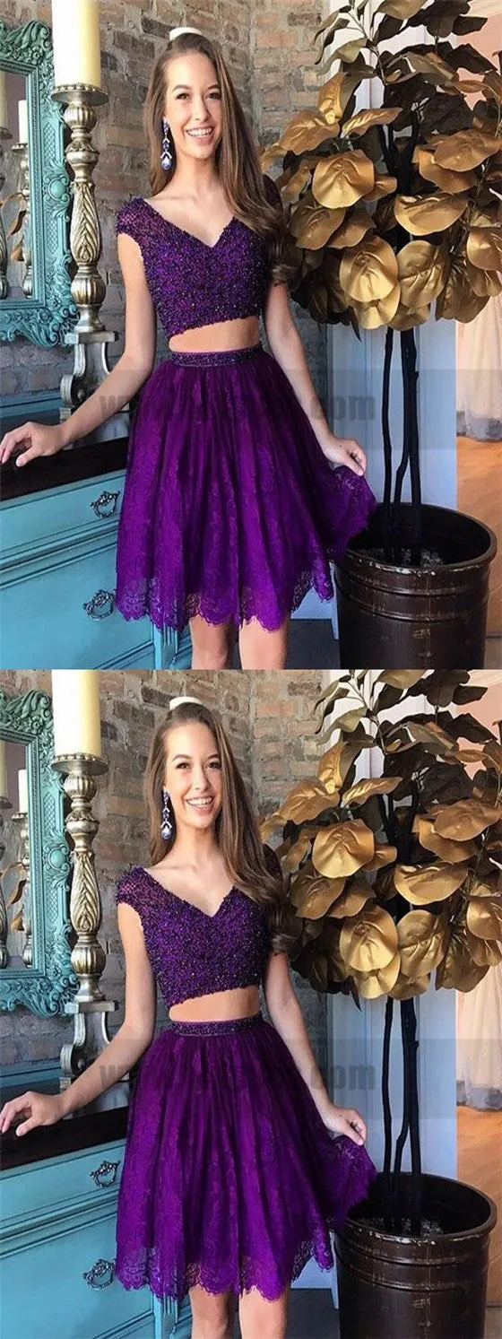Sexy Two Pieces Cap Sleeves Cheap Short Homecoming Dresses Online, TYP0825