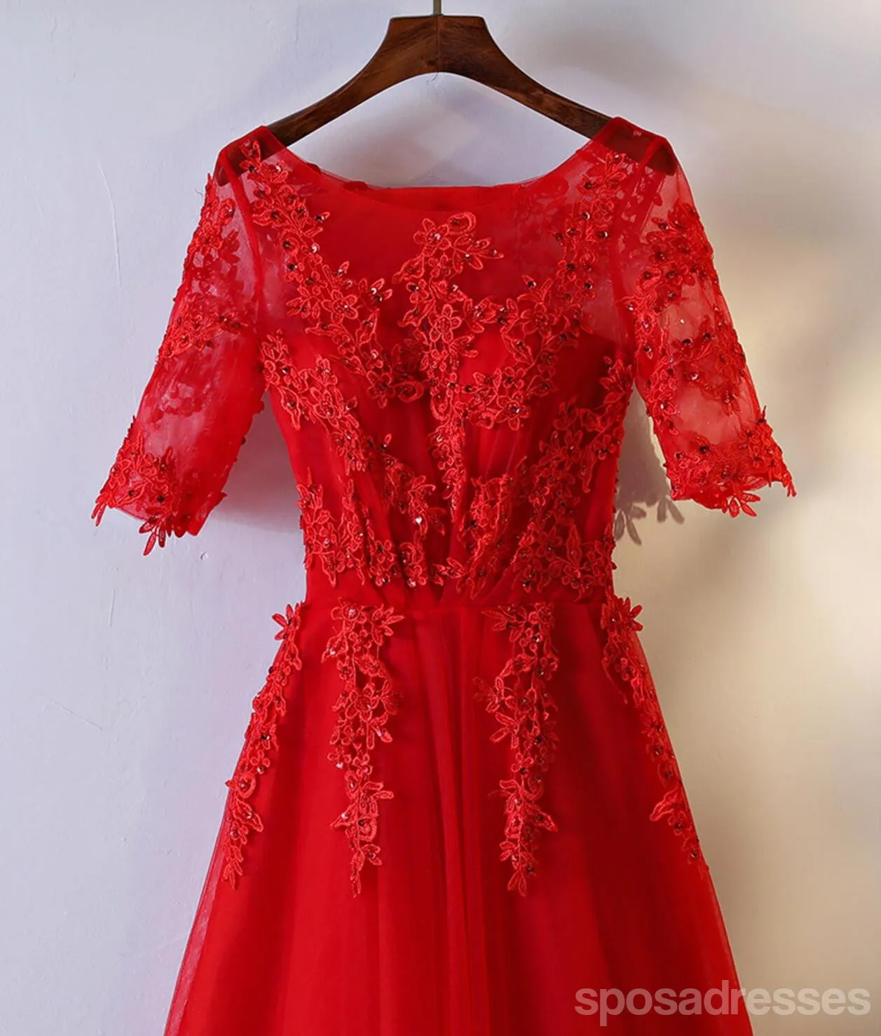 Short Sleeve Red Lace Round Neckline Short Homecoming Prom Dresses, Affordable Corset Back Short Party Prom Dresses, Perfect Homecoming Dresses, CM248