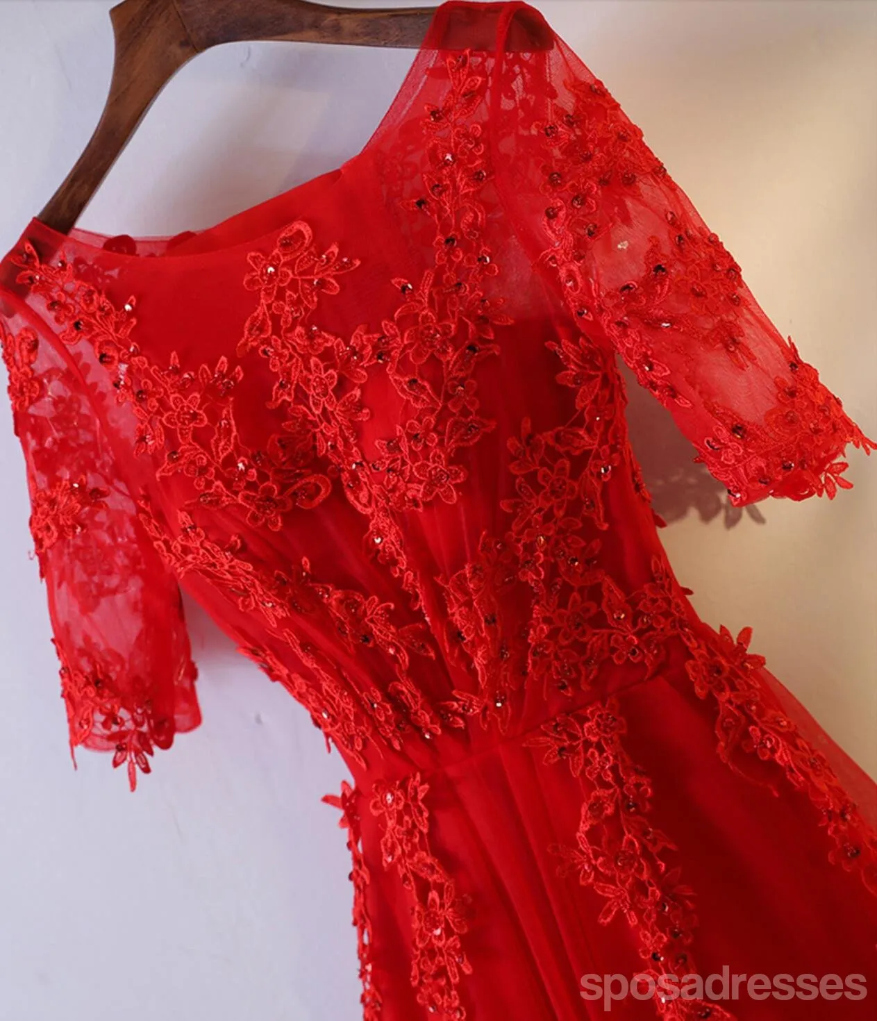 Short Sleeve Red Lace Round Neckline Short Homecoming Prom Dresses, Affordable Corset Back Short Party Prom Dresses, Perfect Homecoming Dresses, CM248
