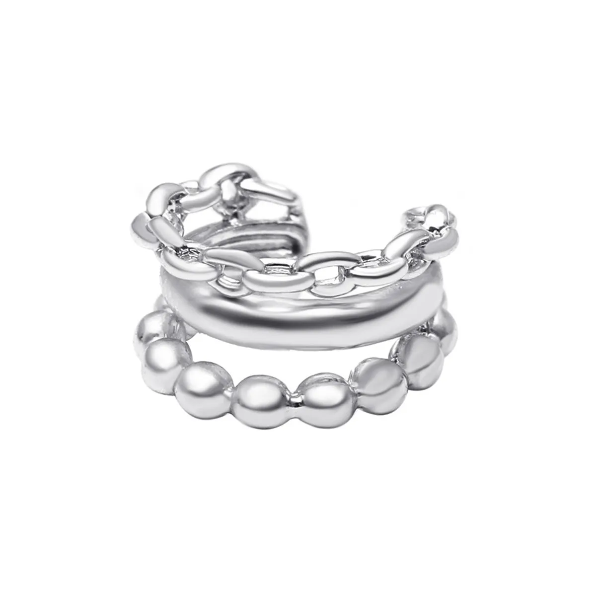 Silver-Plated Beaded Chain Layered Ear Cuff