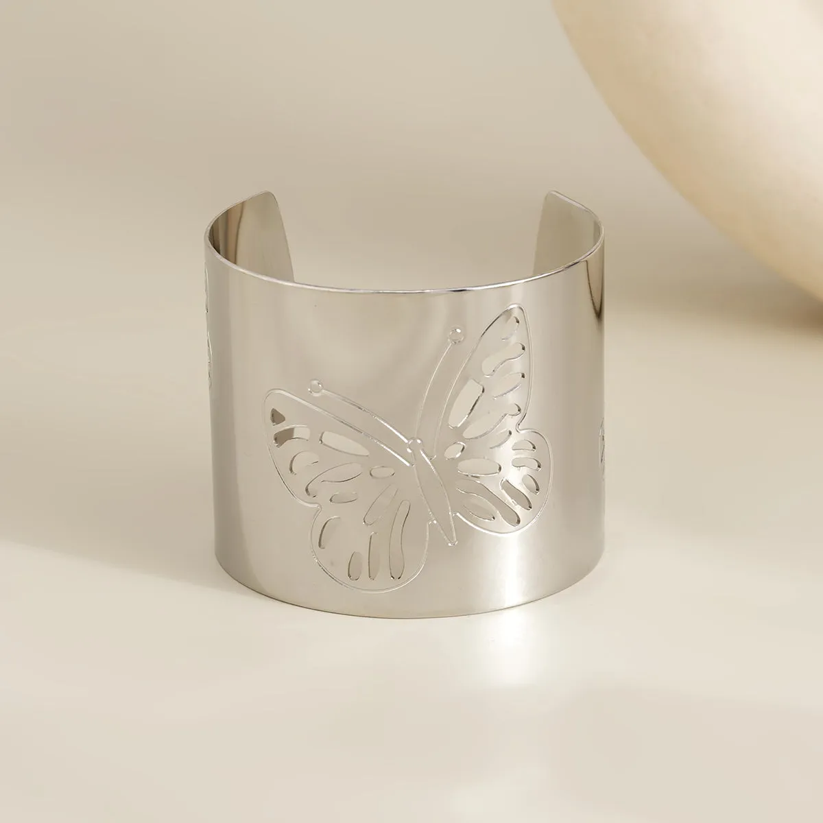 Silver-Plated Openwork Butterfly Cuff Bracelet
