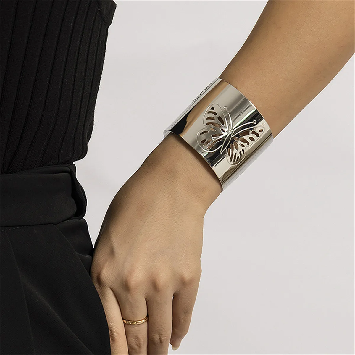 Silver-Plated Openwork Butterfly Cuff Bracelet