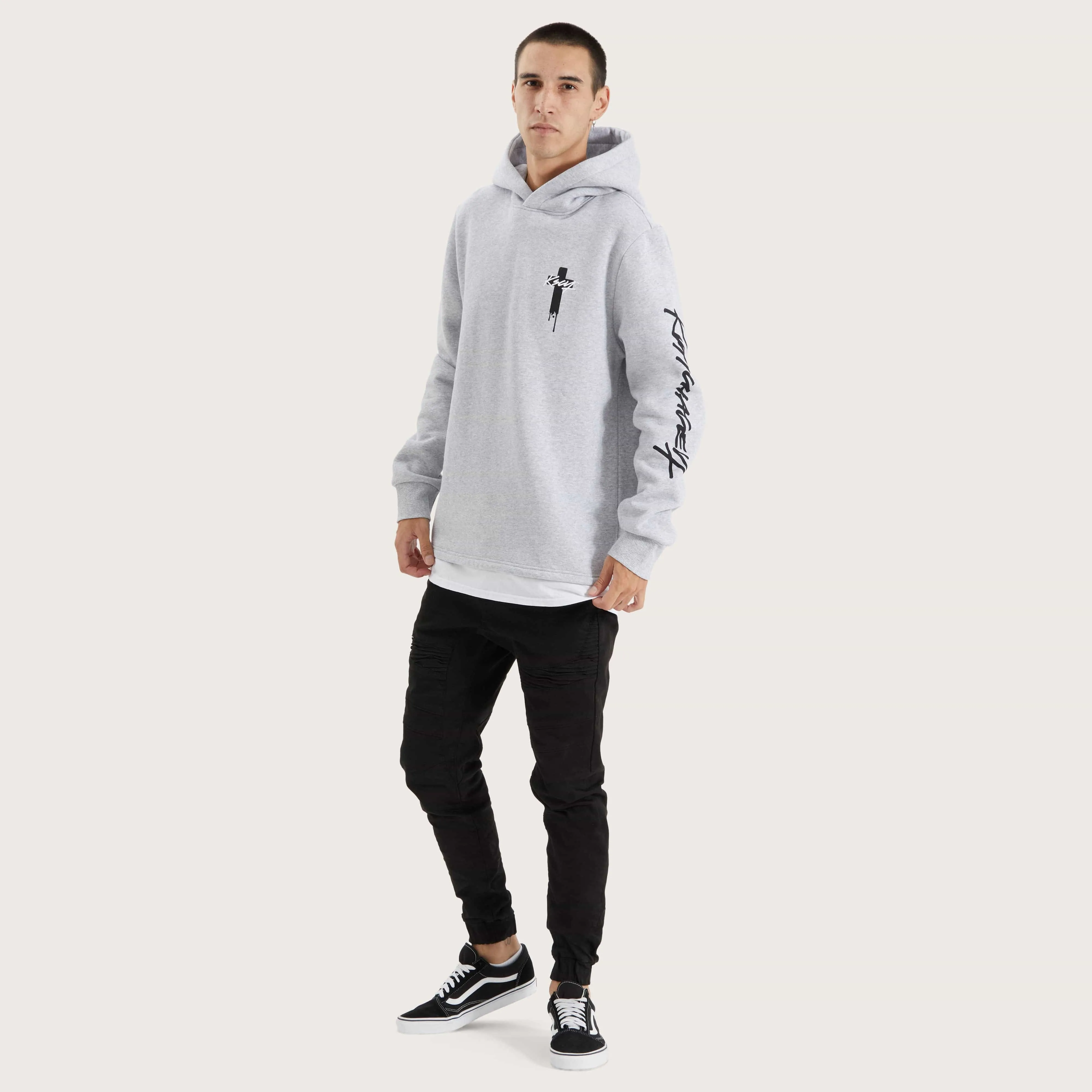 Silverthorne Heavy Layered Dual Curved Hoodie Grey Marle