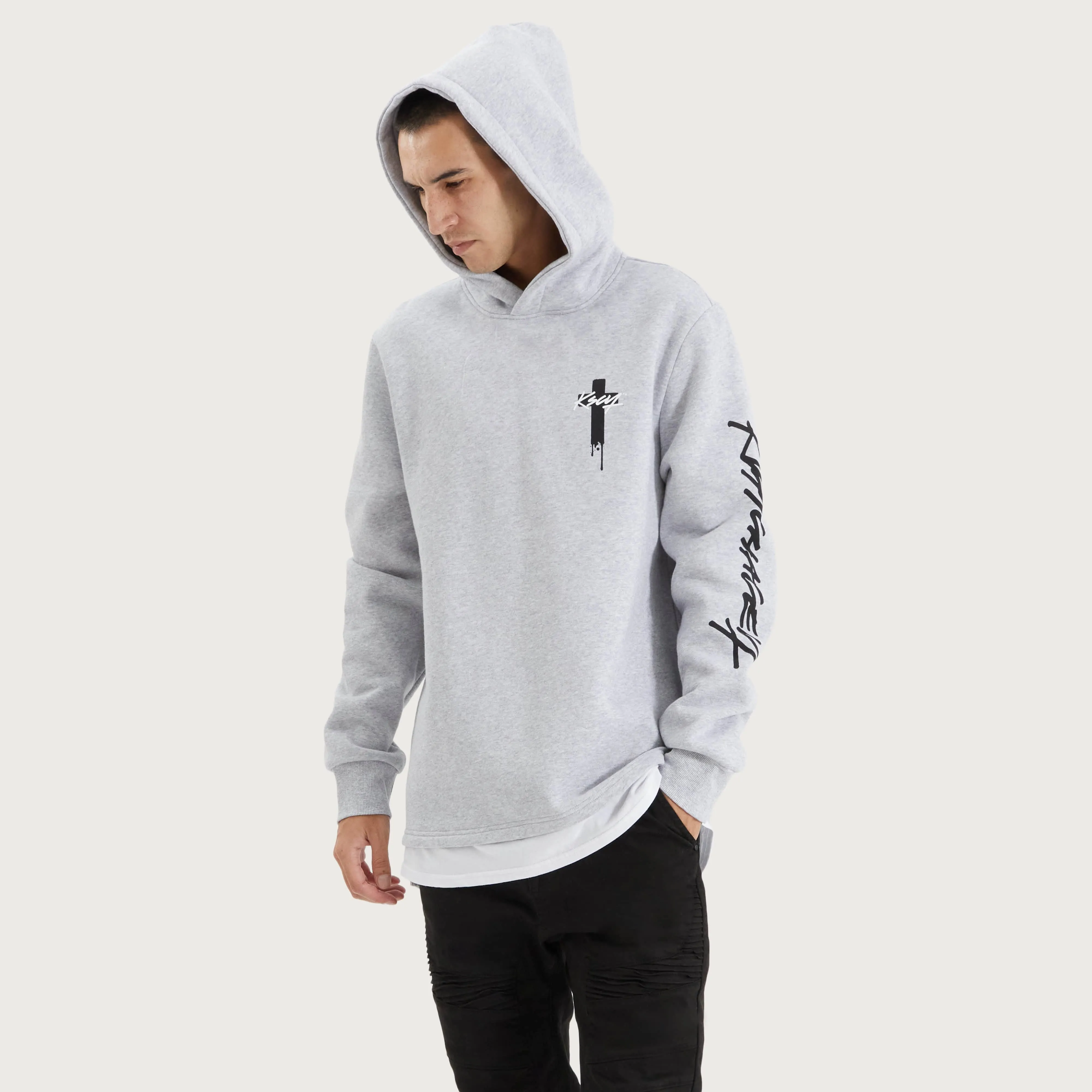 Silverthorne Heavy Layered Dual Curved Hoodie Grey Marle