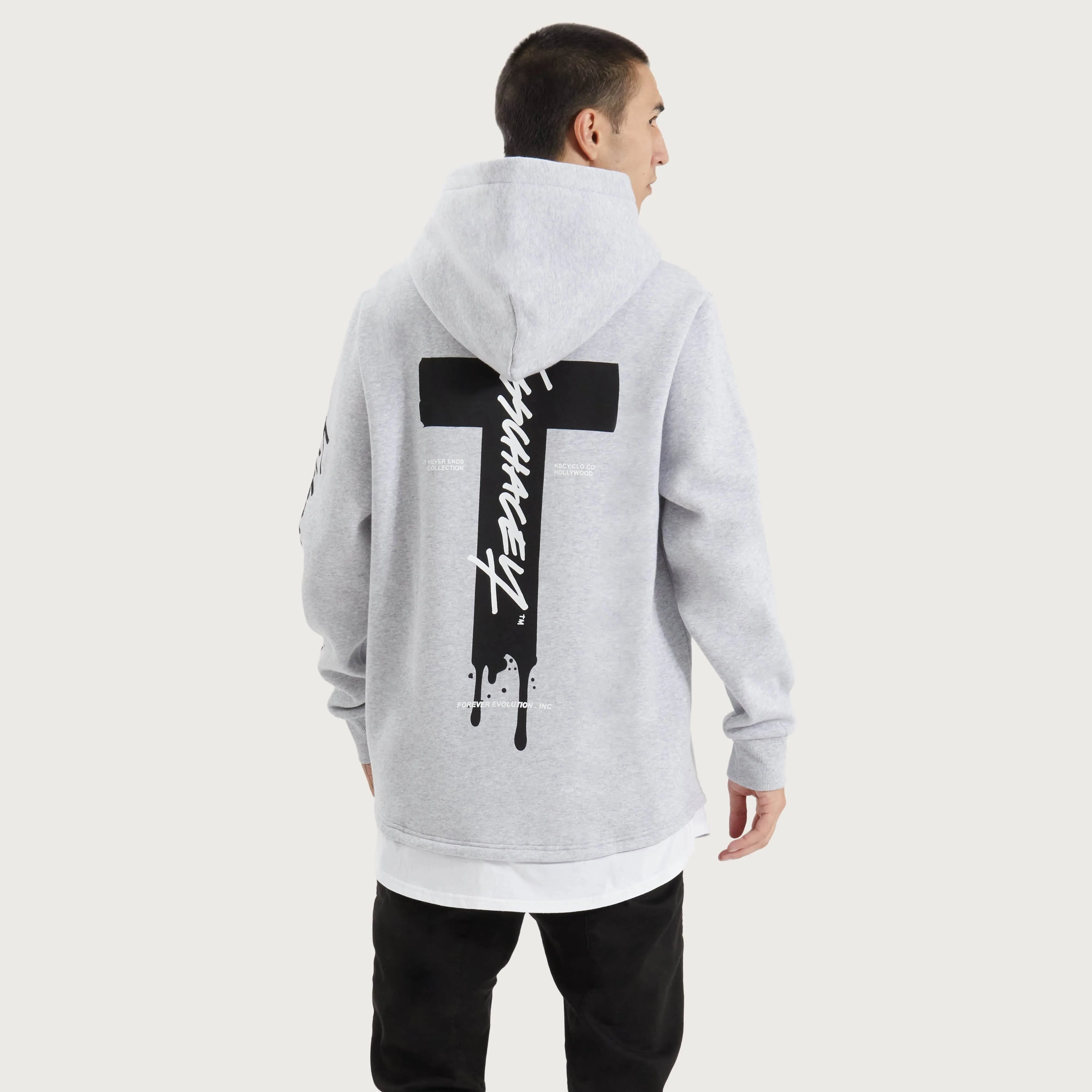 Silverthorne Heavy Layered Dual Curved Hoodie Grey Marle