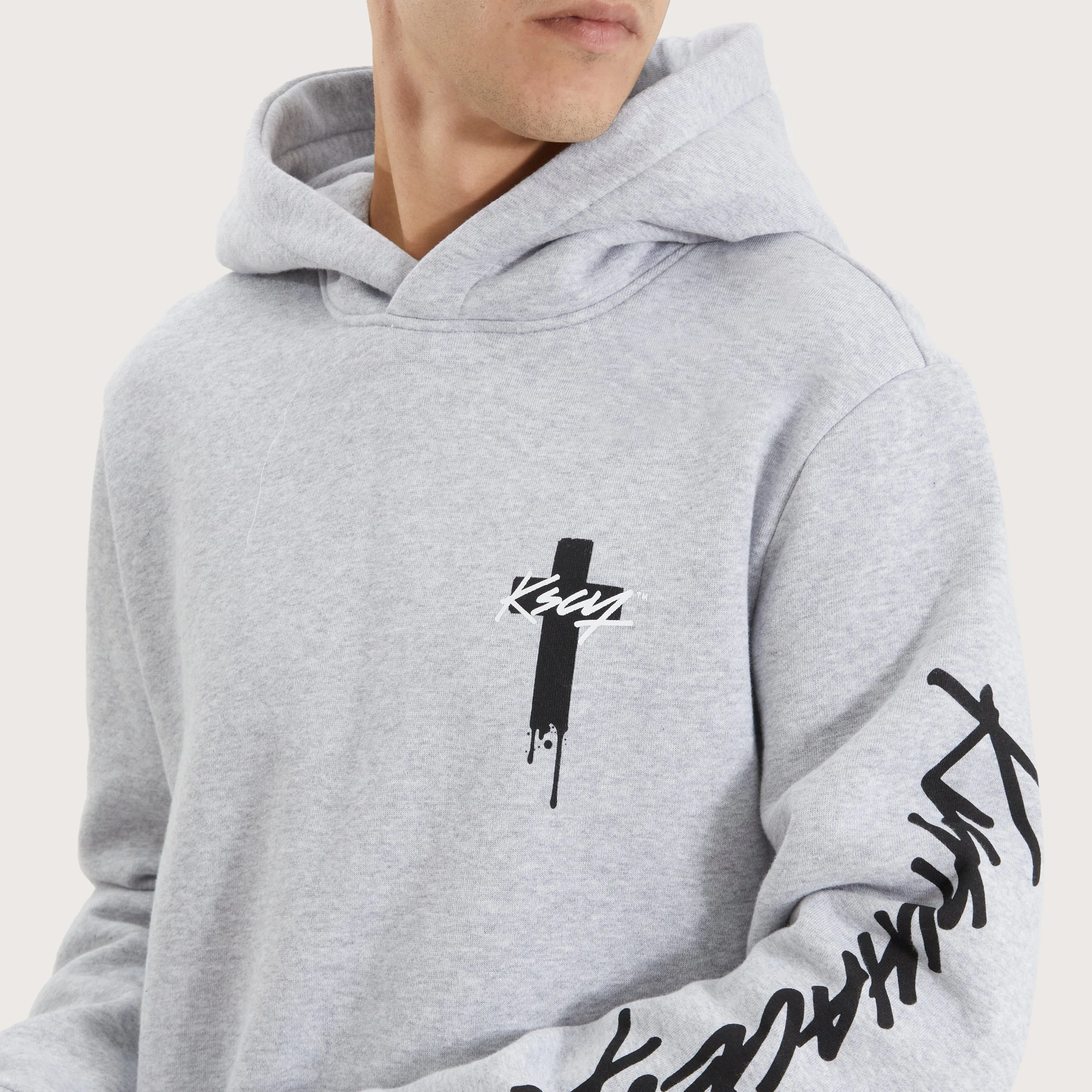 Silverthorne Heavy Layered Dual Curved Hoodie Grey Marle