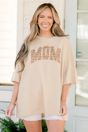 Simply Mom Boyfriend Tee, Light Mocha