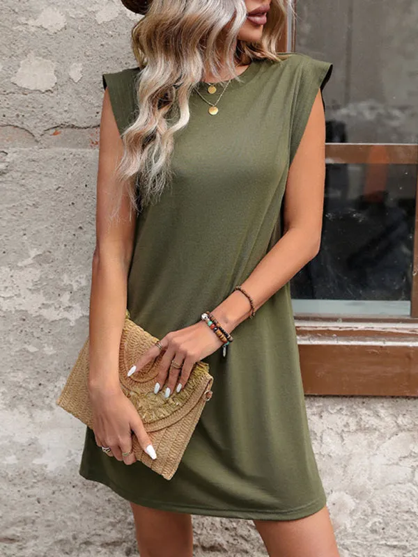 Sleeveless T-shirt Dress with Solid Print and Relaxed Fit