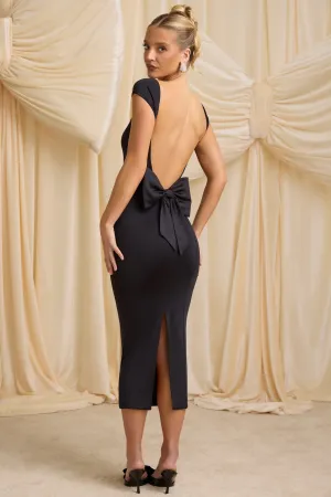 Slinky Jersey Bow-Detail Midaxi Dress in Black