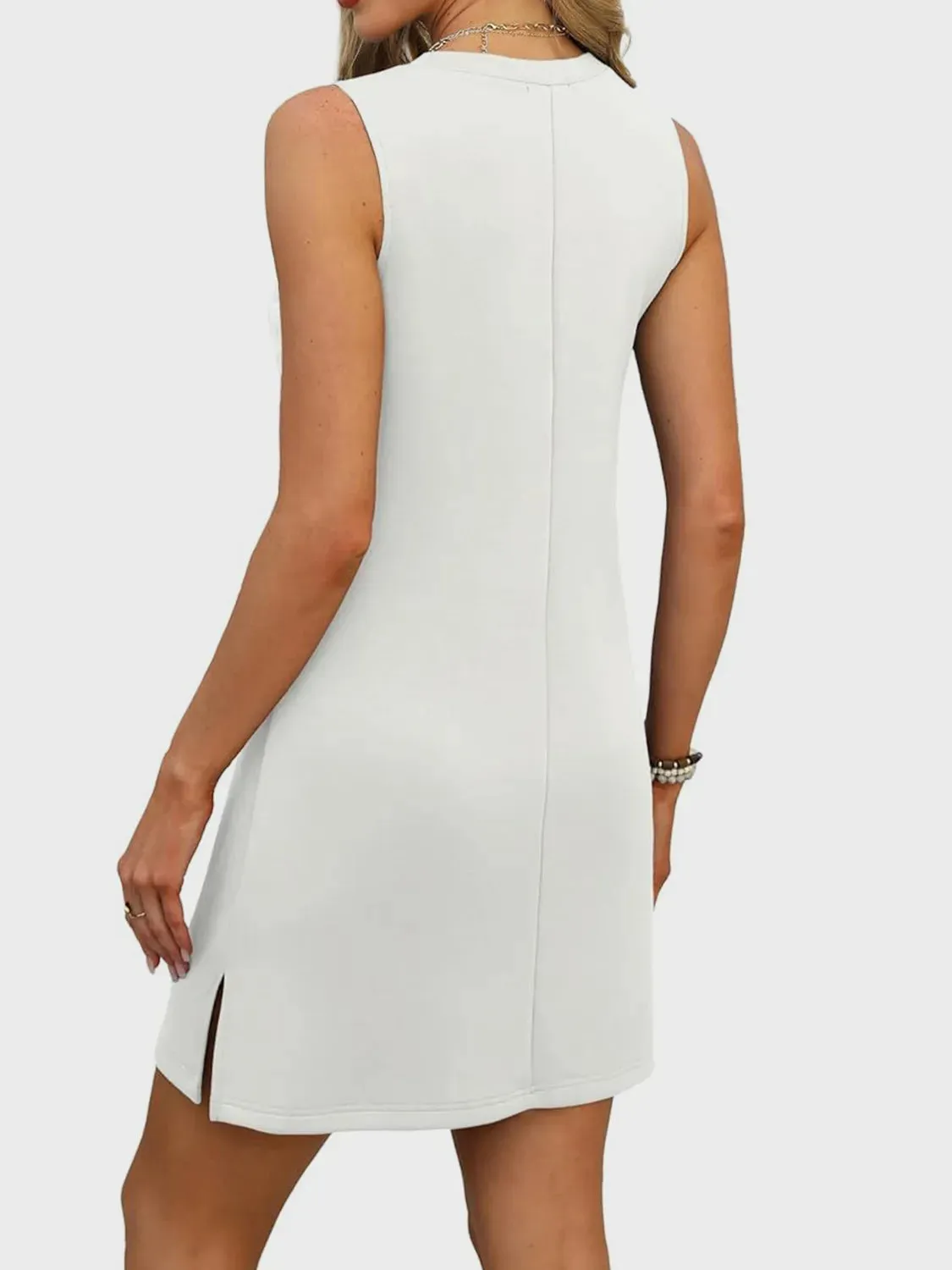 Slit V-Neck Sleeveless Mini Dress
