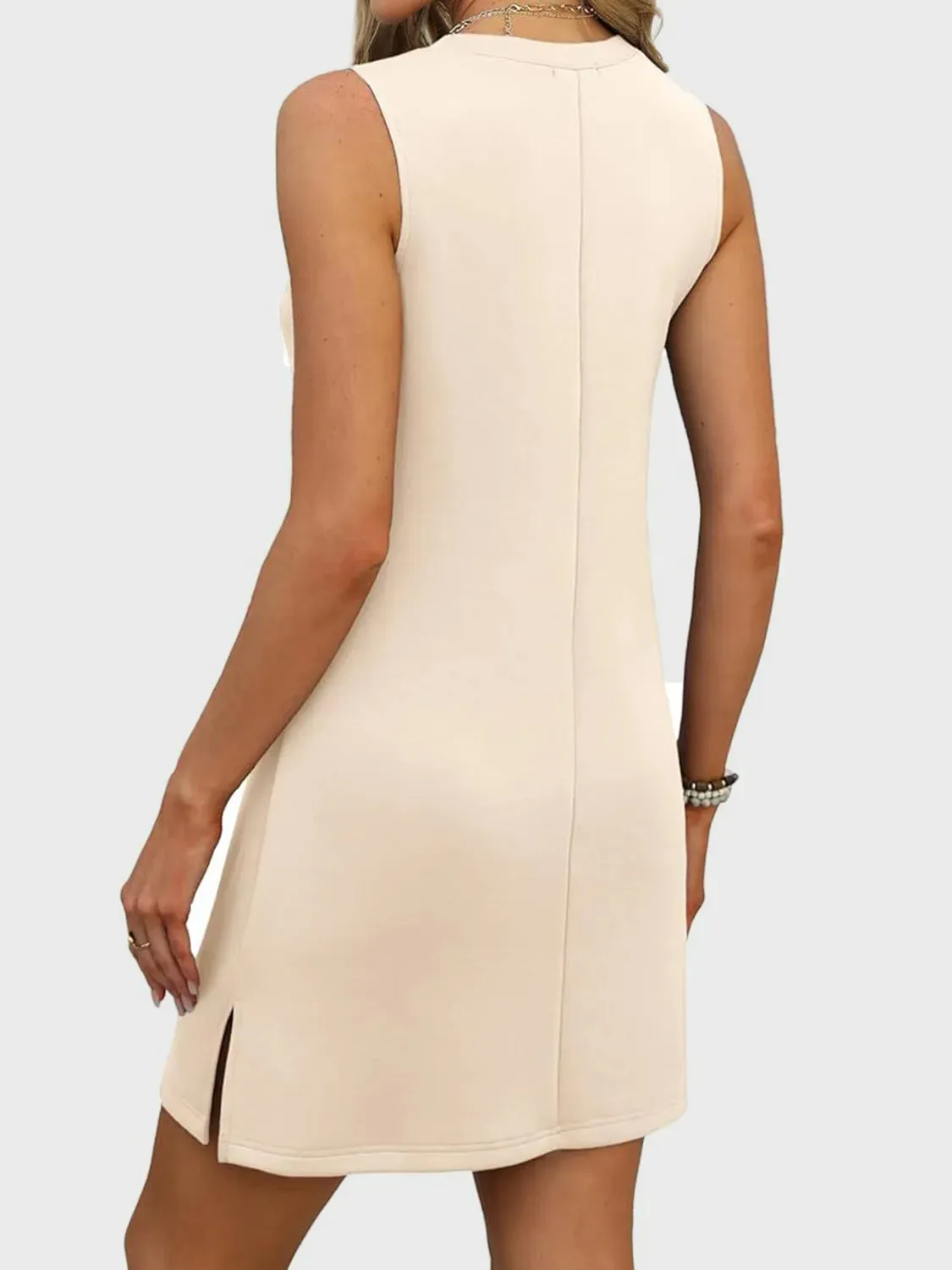 Slit V-Neck Sleeveless Mini Dress