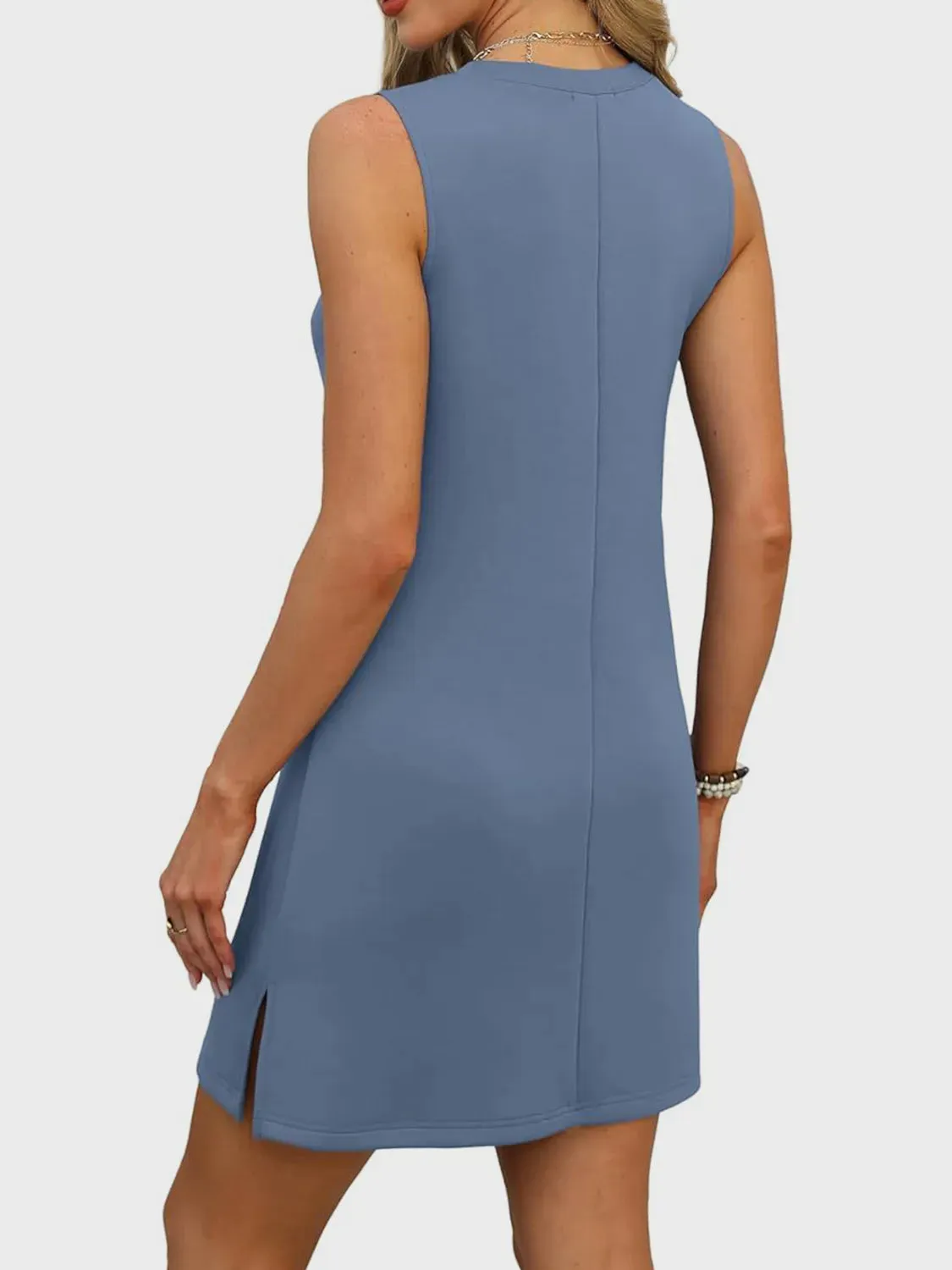 Slit V-Neck Sleeveless Mini Dress