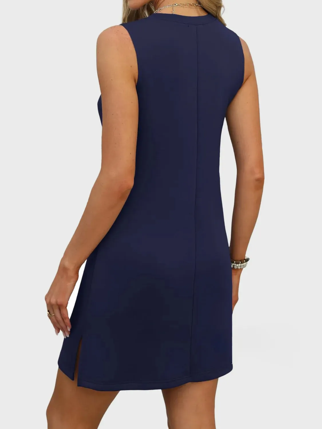 Slit V-Neck Sleeveless Mini Dress