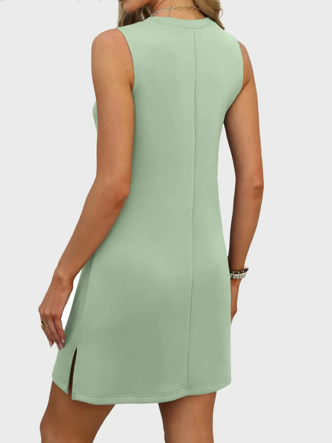 Slit V-Neck Sleeveless Mini Dress