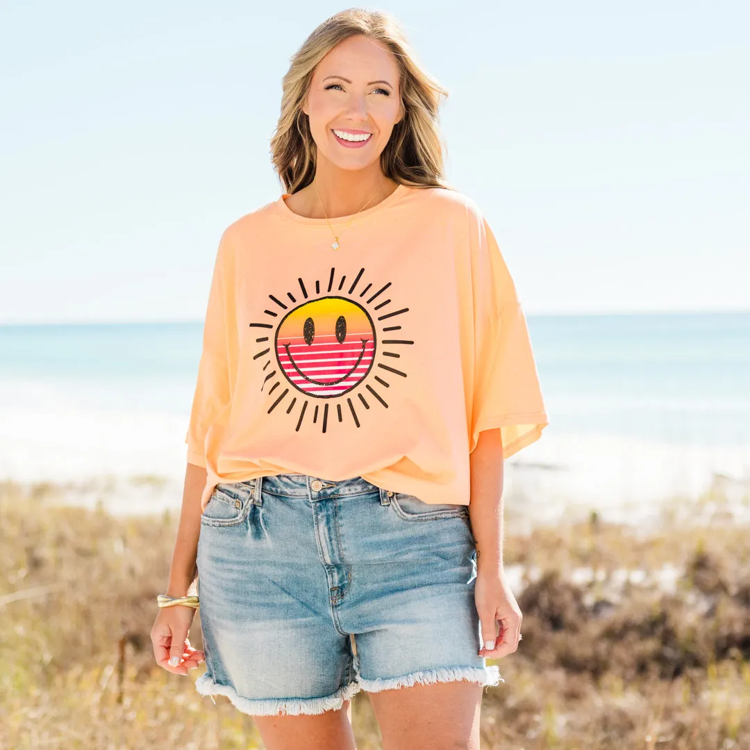 Smiles for Sunsets Boyfriend Tee, Neon Coral