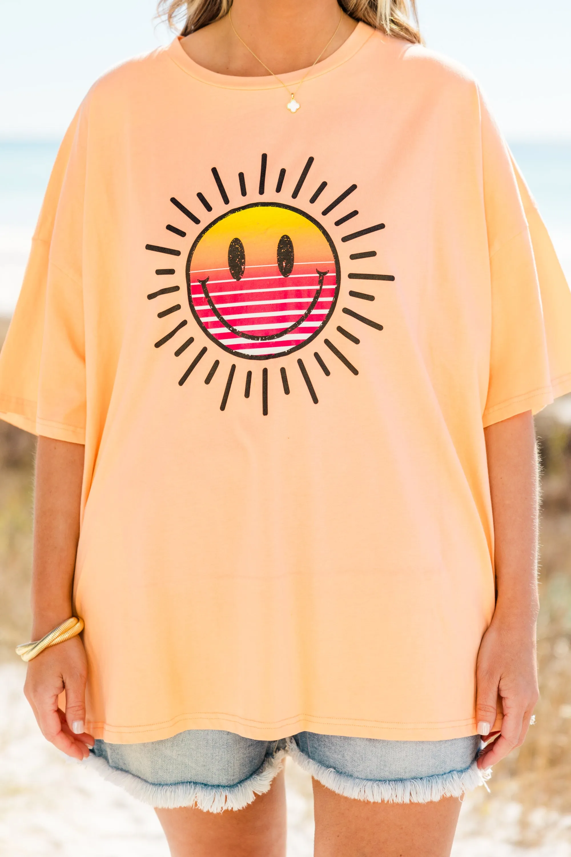 Smiles for Sunsets Boyfriend Tee, Neon Coral