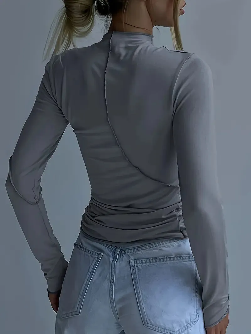 Solid Color Long-sleeved Elastic Slim-fit Basic Hedging Top