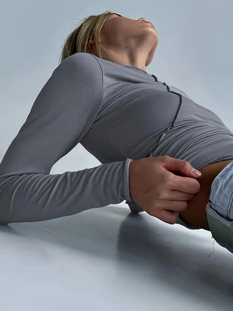 Solid Color Long-sleeved Elastic Slim-fit Basic Hedging Top