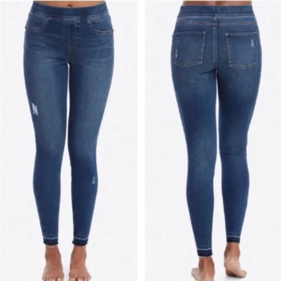 SPANX Distressed Ankle Skinny Jeans Medium Wash