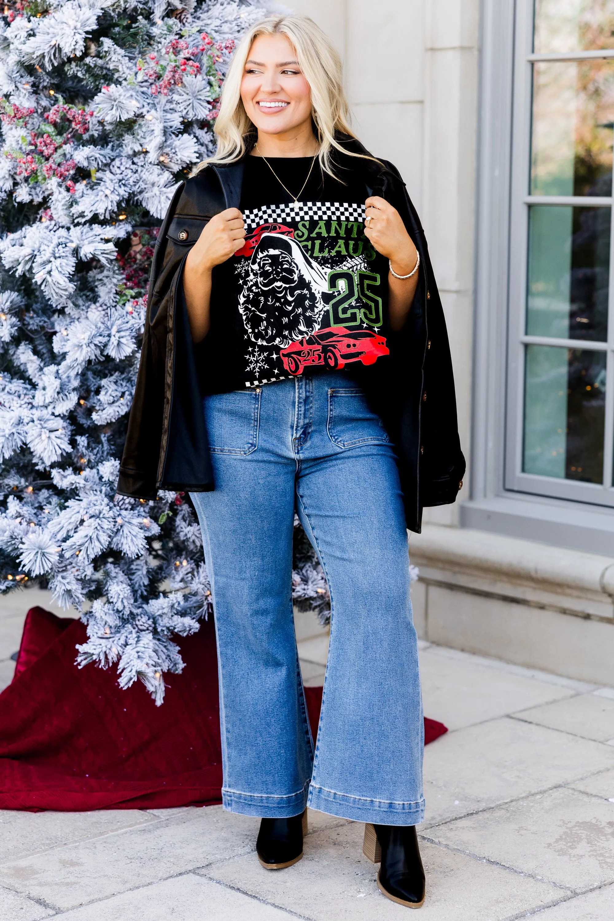 Speedy Santa Boyfriend Tee, Black