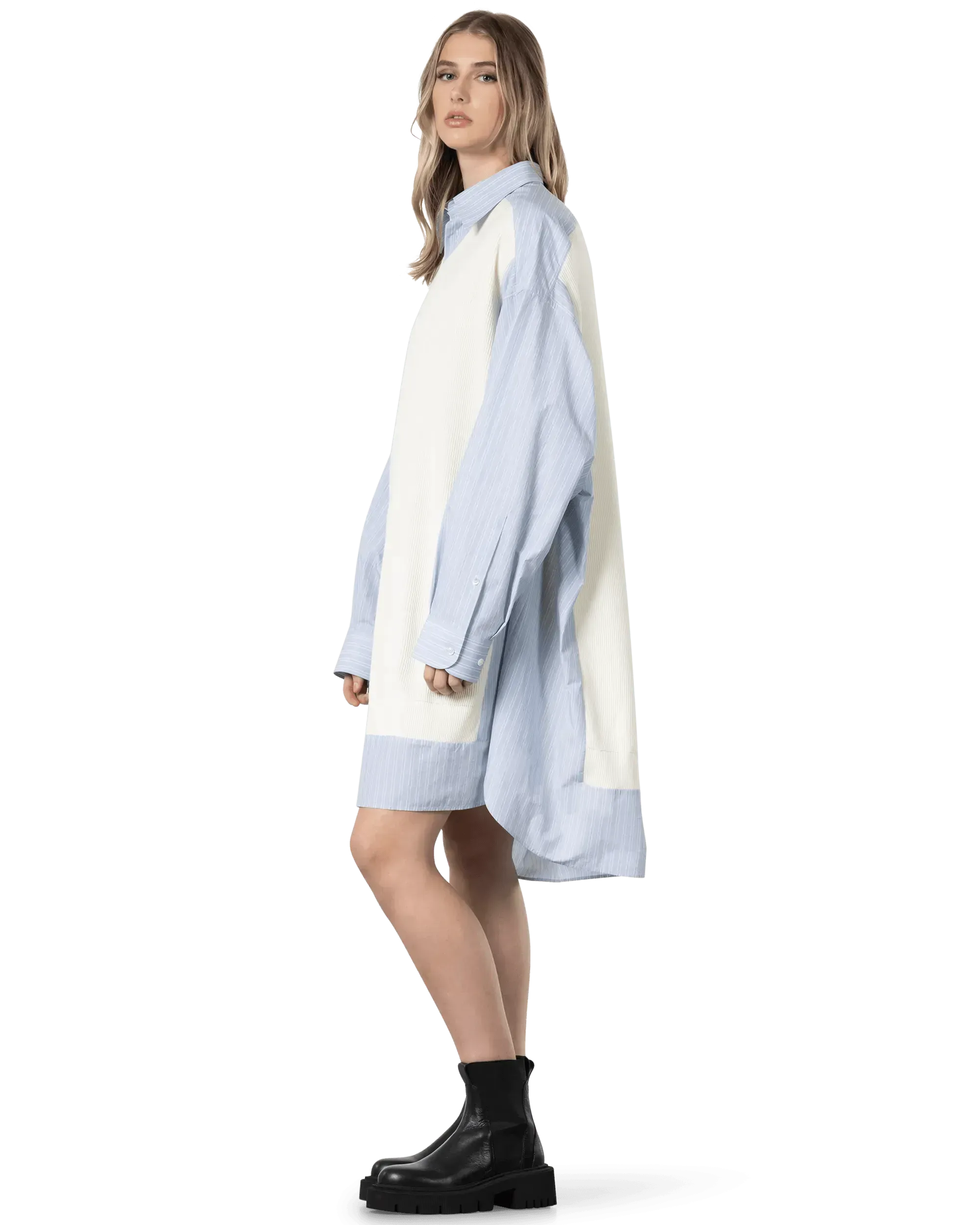Spliced Knit Shirt Dress