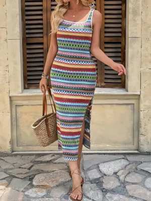 Square Neck Wide Strap Midi Tank Dress