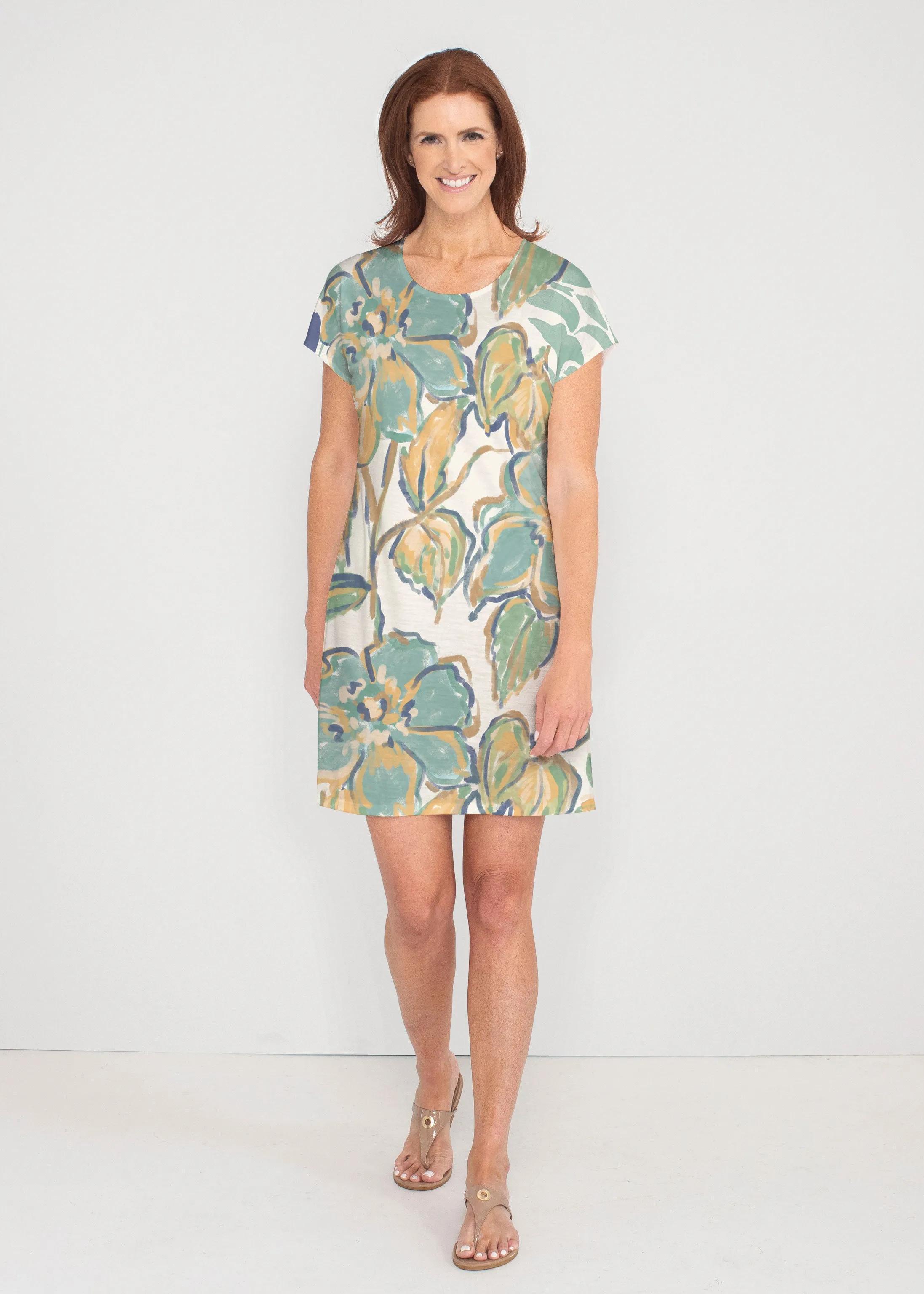 Stefania (8110) ~ French Terry Short Sleeve Crew Dress