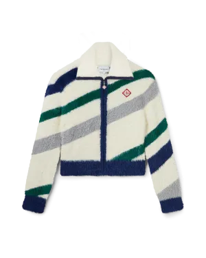 Striped Fluffy Zip Up Jumper