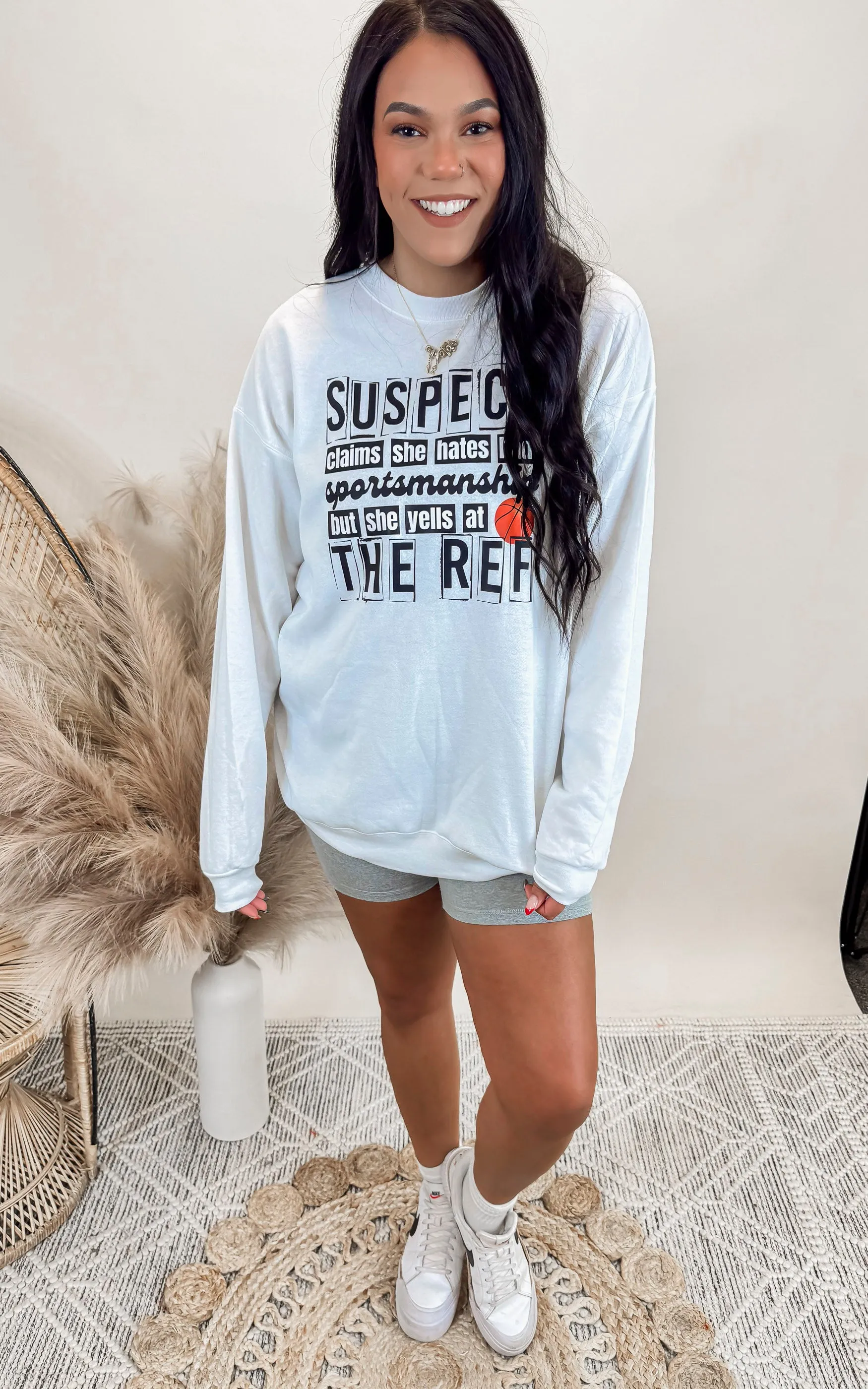 Suspect Claims She Hates Sportsmanship Graphic Crewneck Sweatshirt