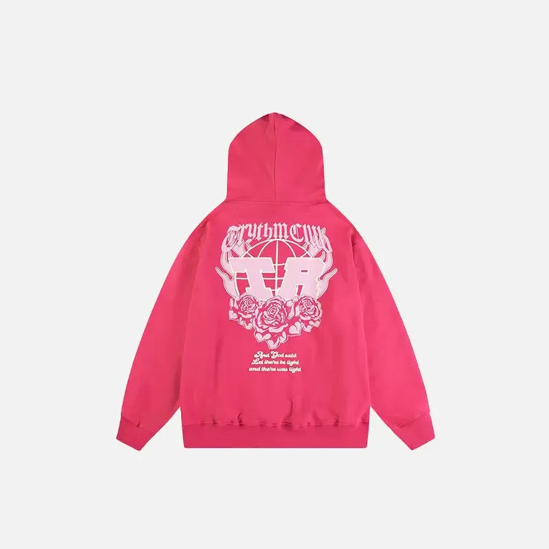 Sweat à Capuche Imprimé Graphique Letter Rose Y2K Streetwear