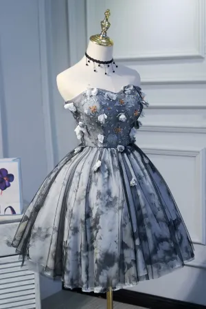 Sweetheart Lace Up Black Beading Tulle Short Homecoming Dress Cute Dress OK914