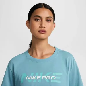 T SHIRT DONNA NIKE PRO MAGLIA CORTA CROP WOMAN AZZURRA