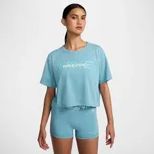 T SHIRT DONNA NIKE PRO MAGLIA CORTA CROP WOMAN AZZURRA