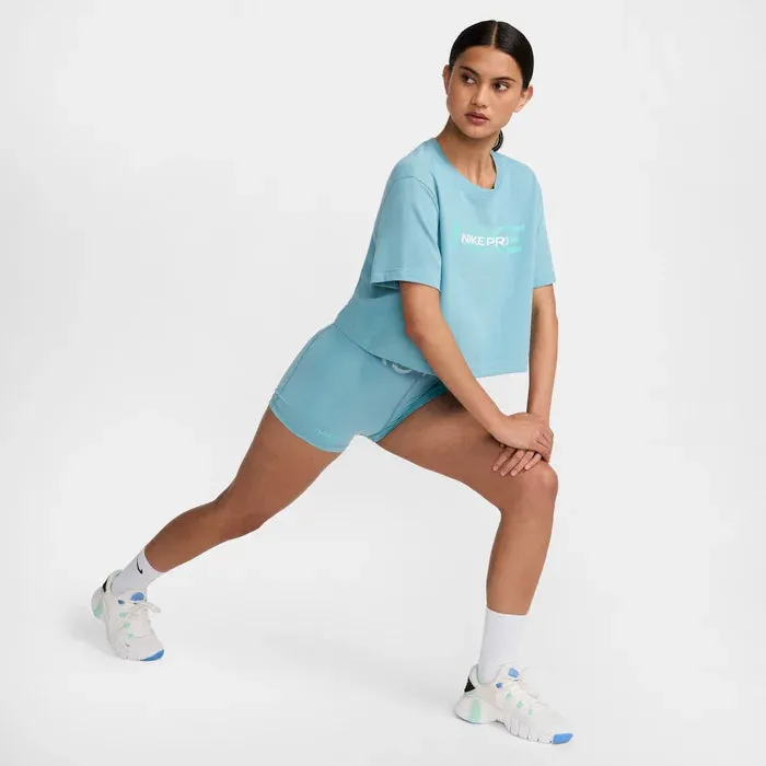 T SHIRT DONNA NIKE PRO MAGLIA CORTA CROP WOMAN AZZURRA