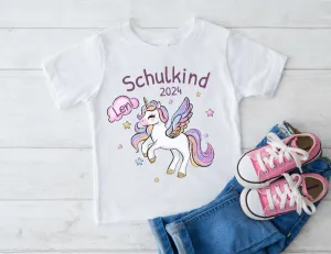 T-Shirt Schulkind Einhorn mit Name personalisiert Mädchen Einschulungsshirt Einschulung erste Klasse Geschenk